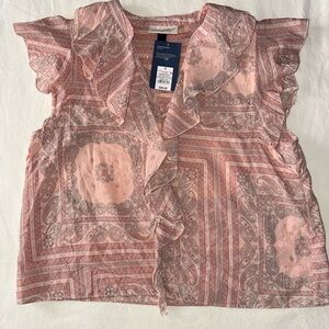 Paisley Ruffle Blouse Pink Bandana, Universal Thread Size Small -Pretty Boho NWT